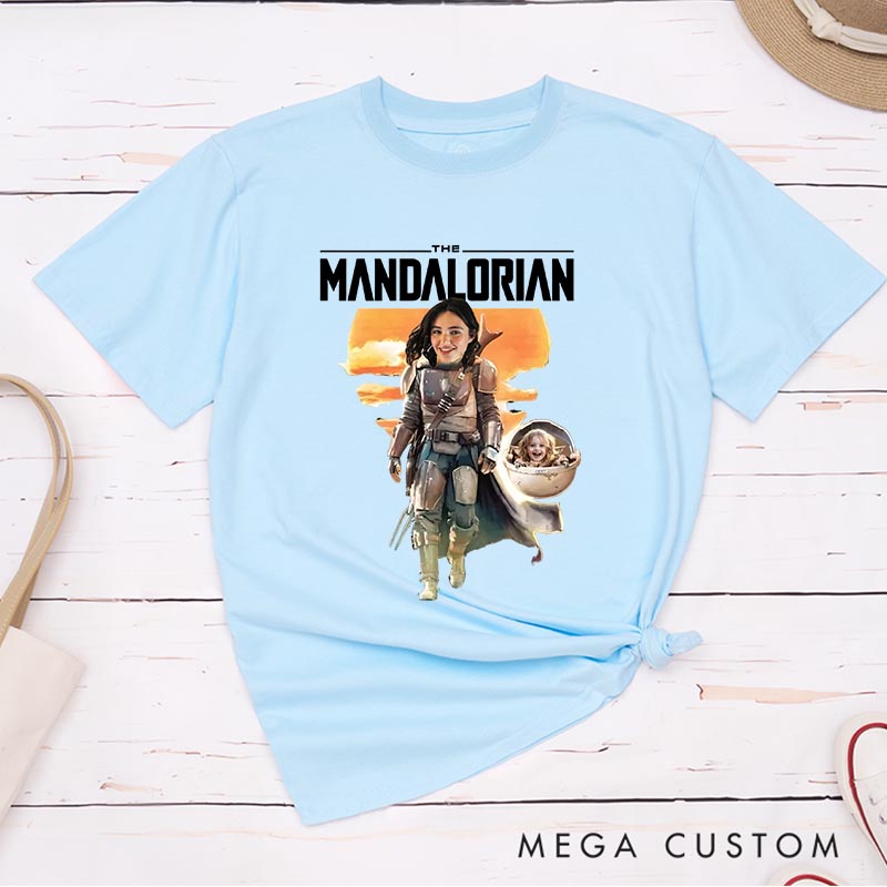 Personalized Momdalorian Photo Classic T-Shirts Galaxy Tshirt for Mother Wife Movie Lovers for Her Mother’s Day