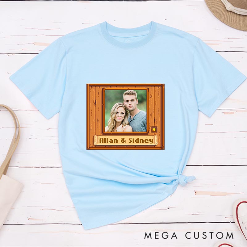 Personalized Pixel Couple Photo Game Classic T-Shirts Farming Gamer Tshirt Valley Geek Gaming Nerd Shirt