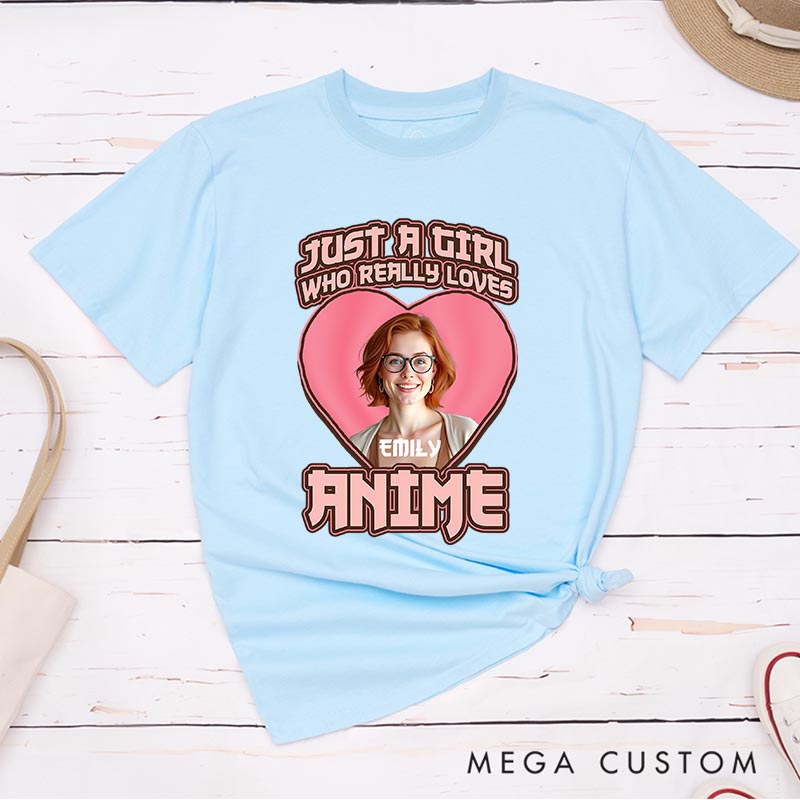 Personalized Just a Girl Loves Anime Photo Classic T-Shirts Comic Manga Tshirt for Anime Lovers