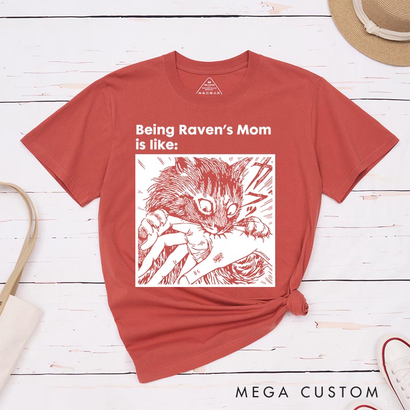 Personalized Creepy Cat Bite Classic T-Shirts Japanese Cat Mom Dad Tshirt Cats Crazy Shirt Cat Lover Anime Lover
