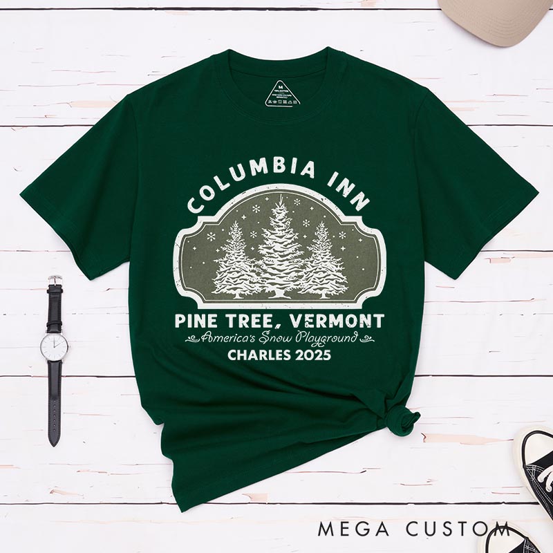 Personalized Pine Tree Inn Christmas Movie Classic T-Shirts Vintage Holiday Movies Tshirt Family Movie Shirt