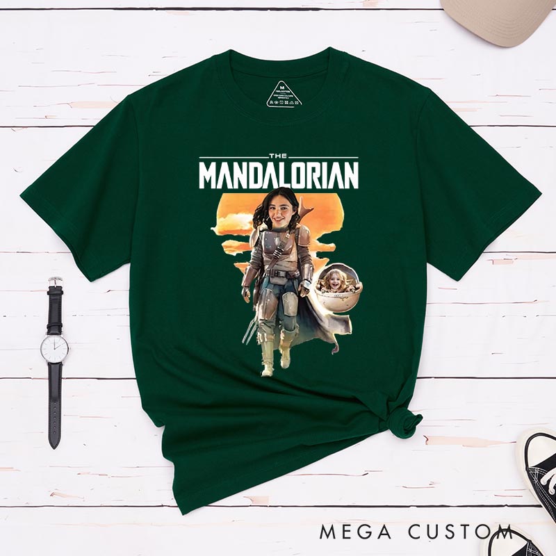 Personalized Momdalorian Photo Classic T-Shirts Galaxy Tshirt for Mother Wife Movie Lovers for Her Mother’s Day