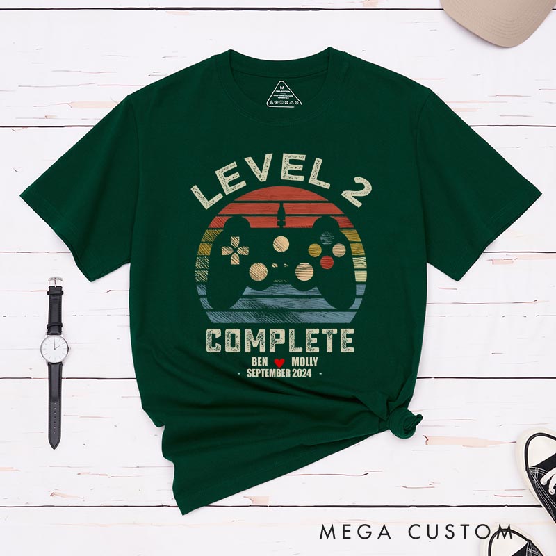 Personalized Level up Anniversary Game Couple Classic T-Shirts Anniversary Video Game Tshirt Geek Gaming Nerd Shirt