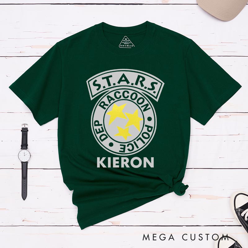 Personalized Raccoon Police Classic T-Shirts Horror Video Game Tshirt Geek Gaming Nerd Shirt Halloween