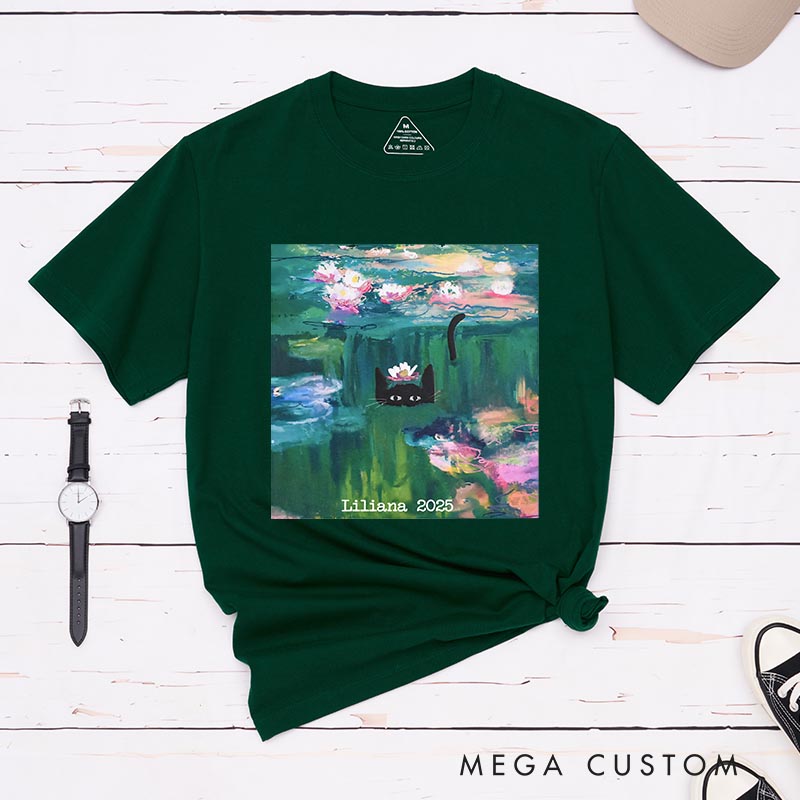 Personalized Clawed Monet Cat Artist Classic T-Shirts Painting Cat Tshirt Art Lover Illustration Shirt for Animal Lover Cat Mom Cat Dad