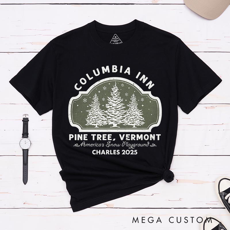 Personalized Pine Tree Inn Christmas Movie Classic T-Shirts Vintage Holiday Movies Tshirt Family Movie Shirt