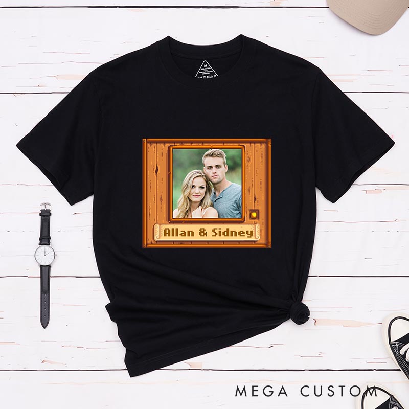 Personalized Pixel Couple Photo Game Classic T-Shirts Farming Gamer Tshirt Valley Geek Gaming Nerd Shirt