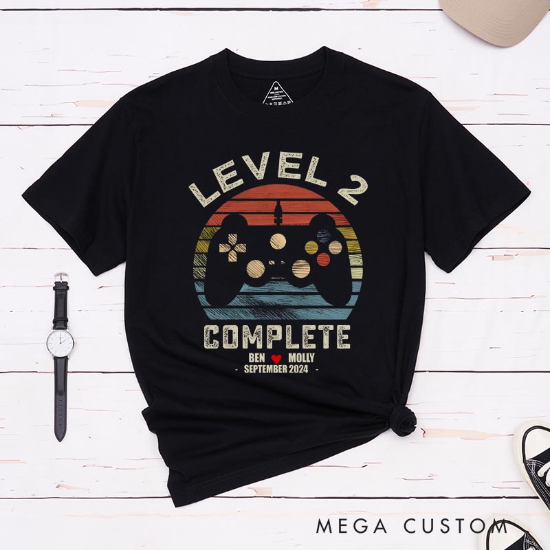 Personalized Level up Anniversary Game Couple Classic T-Shirts Anniversary Video Game Tshirt Geek Gaming Nerd Shirt