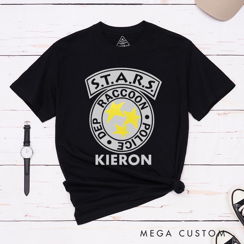 Personalized Raccoon Police Classic T-Shirts Horror Video Game Tshirt Geek Gaming Nerd Shirt Halloween