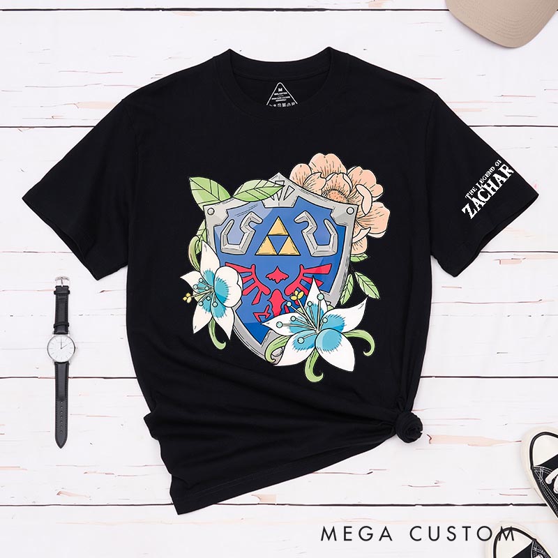 Personalized shield Classic T-Shirts Video Game Tshirt Geek Gaming Nerd Shirt for Him and Her