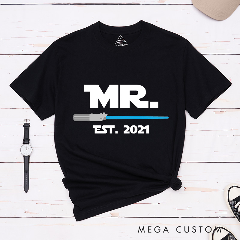 Personalized Mr and Mrs Couple Matching Classic T-Shirts Anniversary Honeymoon Shirt for Movie Lovers Valentines Day Just Married Shirt
