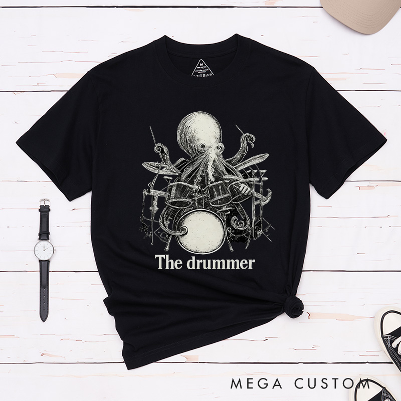 Personalized Classic T-Shirts Octopus Drummer T-Shirt Vintage Music Tarot Graphic Tee for Music Lovers
