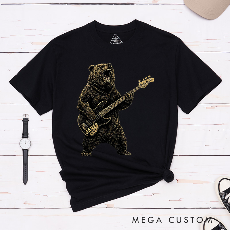 Personalized Classic T-Shirts Rock Bear Guitarist T-Shirt Vintage Music Tarot Graphic Tee for Music Lovers