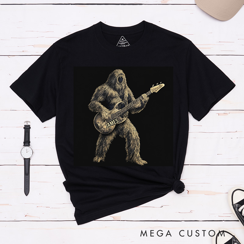 Personalized Classic T-Shirts Rock Big Foot Guitarist T-Shirt Vintage Music Graphic Tee for Music Lovers