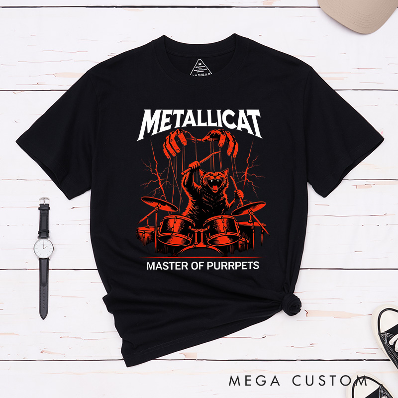 Personalized Classic T-Shirts Metal Cat T-Shirt Vintage Music Graphic Tee for Music Lovers