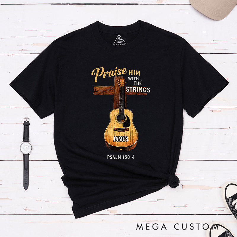 Personalized Classic T-Shirts Praise Him With My Strings T-Shirt Vintage Music Graphic Tee for Music Lovers
