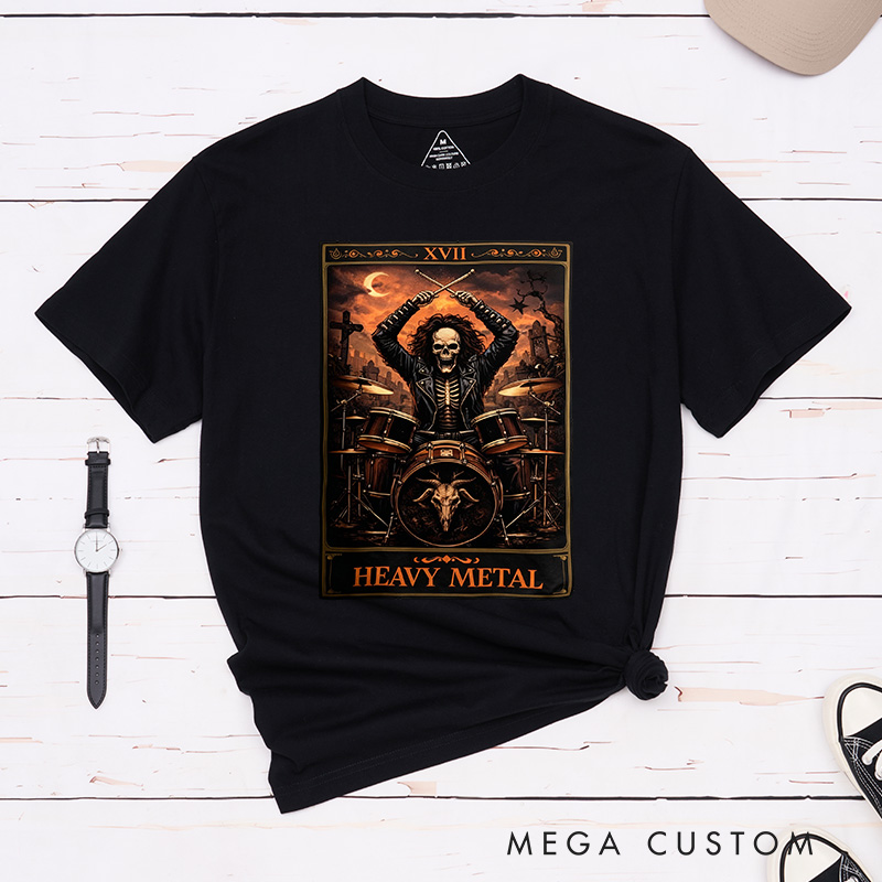 Personalized Classic T-Shirts Heavy Mental Skull T-Shirt Vintage Music Tarot Graphic Tee for Music Lovers