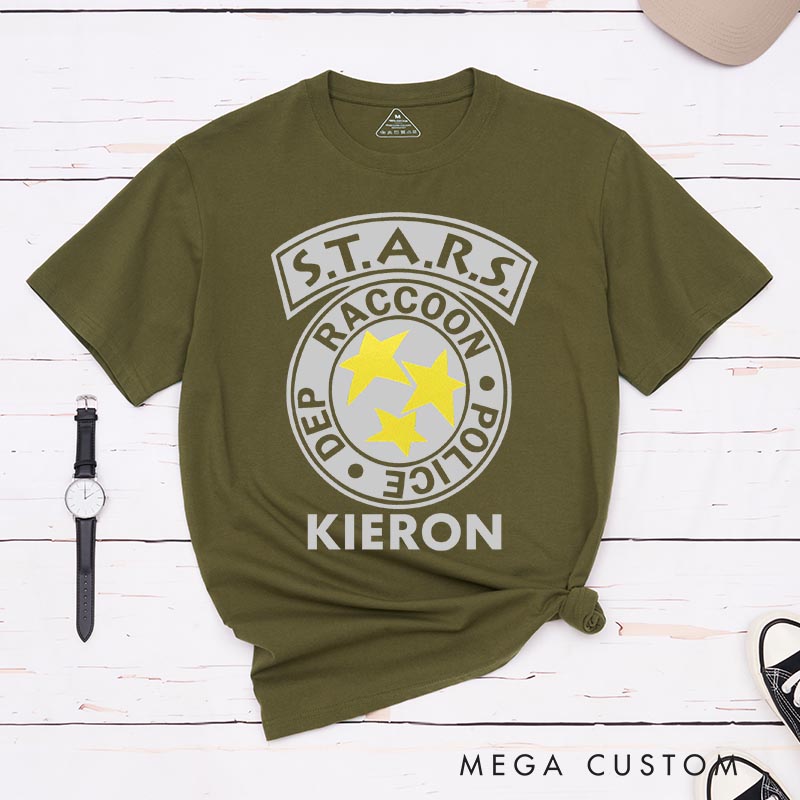 Personalized Raccoon Police Classic T-Shirts Horror Video Game Tshirt Geek Gaming Nerd Shirt Halloween