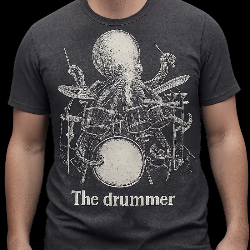 Personalized Classic T-Shirts Octopus Drummer T-Shirt Vintage Music Tarot Graphic Tee for Music Lovers