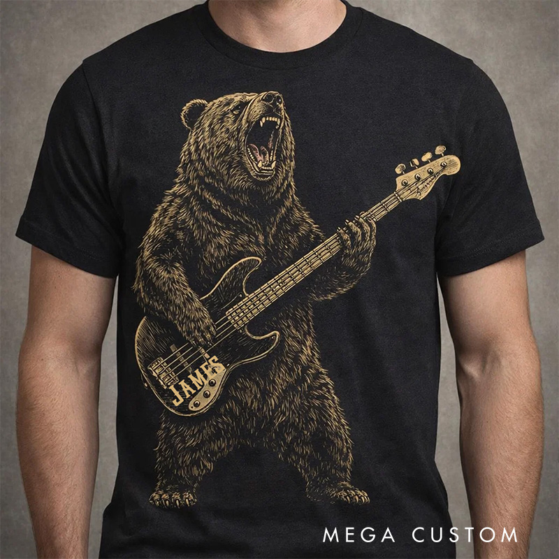 Personalized Classic T-Shirts Rock Bear Guitarist T-Shirt Vintage Music Tarot Graphic Tee for Music Lovers