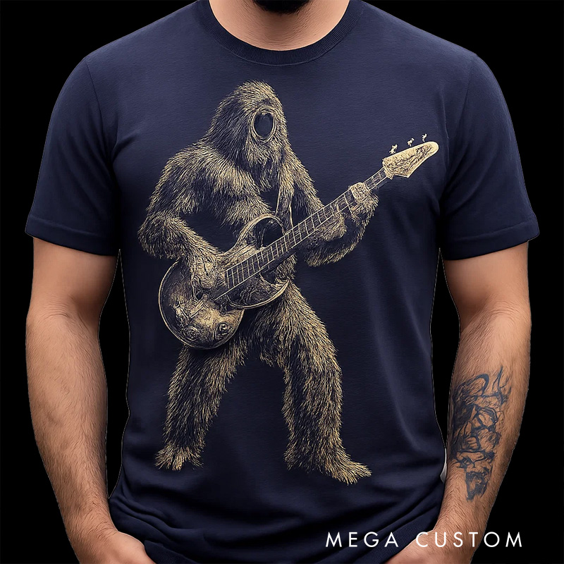 Personalized Classic T-Shirts Rock Big Foot Guitarist T-Shirt Vintage Music Graphic Tee for Music Lovers