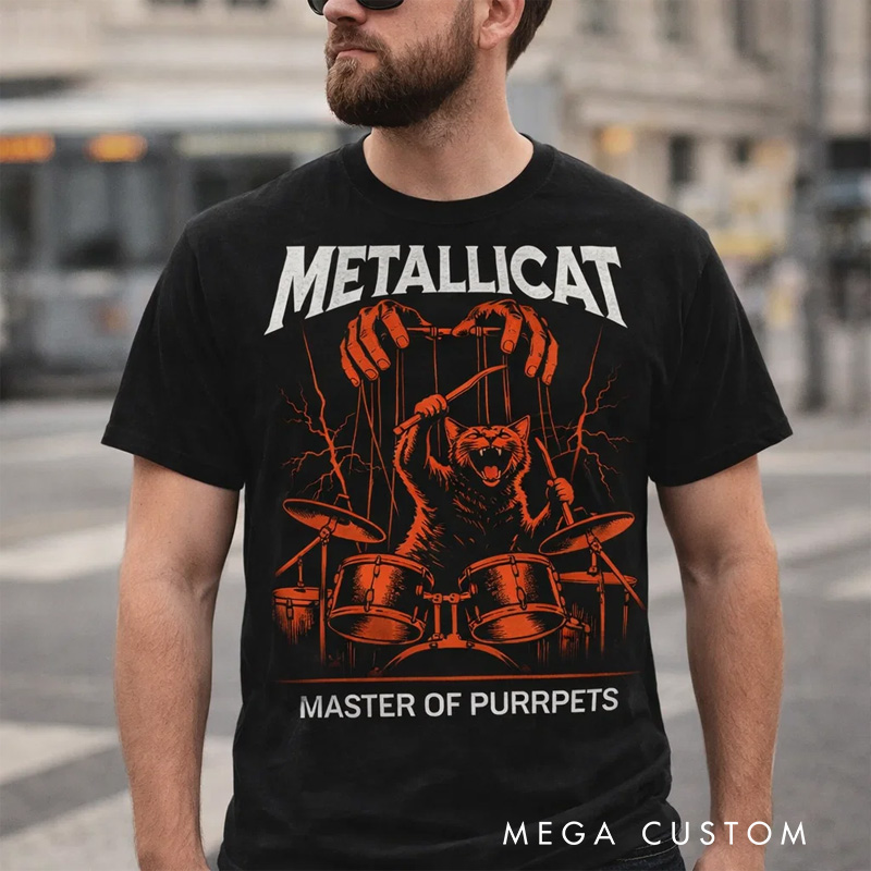 Personalized Classic T-Shirts Metal Cat T-Shirt Vintage Music Graphic Tee for Music Lovers