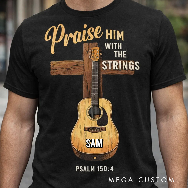 Personalized Classic T-Shirts Praise Him With My Strings T-Shirt Vintage Music Graphic Tee for Music Lovers