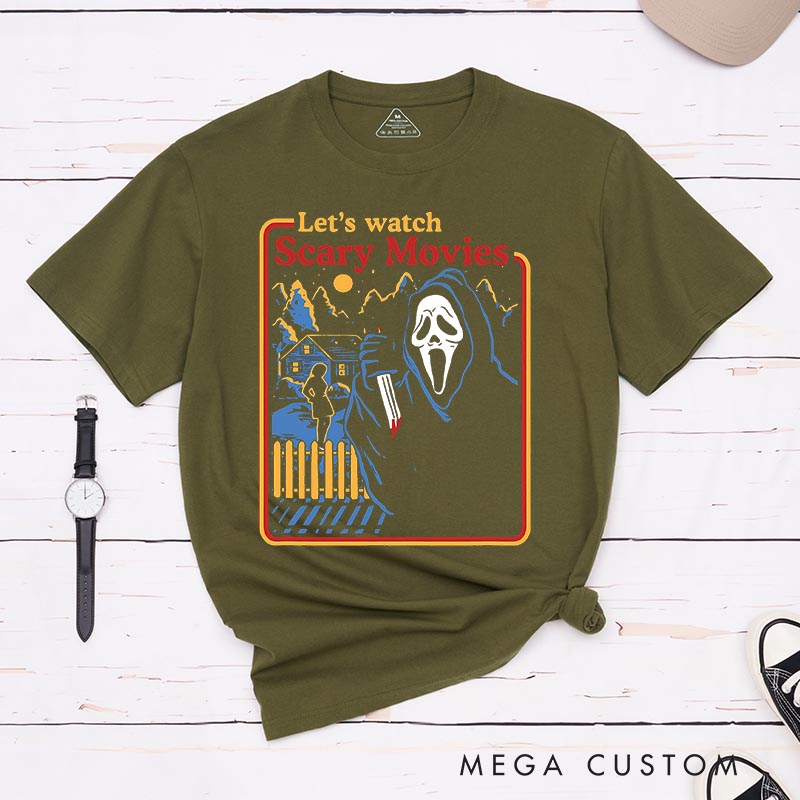 Personalized Let's Watch Scary Movies Classic T-Shirts Horror Movie Tshirt 80s Horror Movie Shirt
