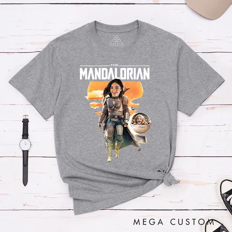 Personalized Momdalorian Photo Classic T-Shirts Galaxy Tshirt for Mother Wife Movie Lovers for Her Mother’s Day