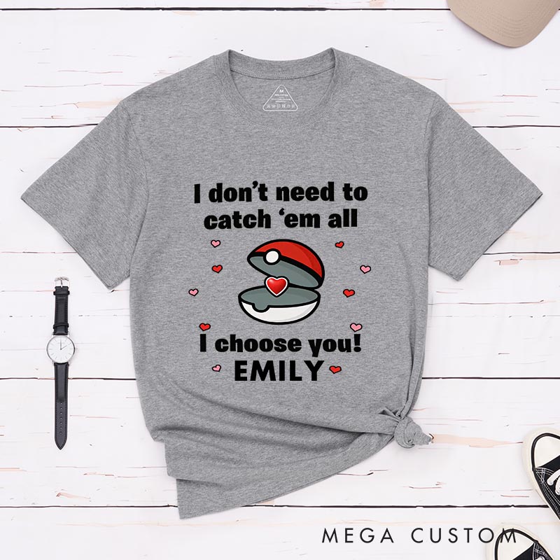 Personalized I Choose You Anime Couple Classic T-Shirts Video Game Tshirt for Gamers Anime Lovers Valentine's Day