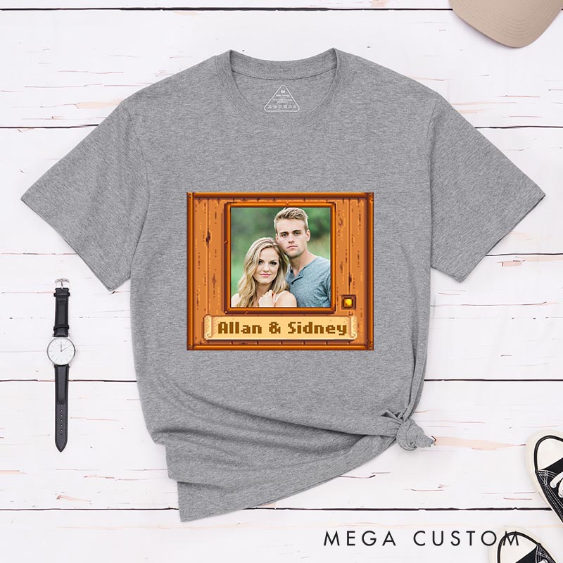 Personalized Pixel Couple Photo Game Classic T-Shirts Farming Gamer Tshirt Valley Geek Gaming Nerd Shirt