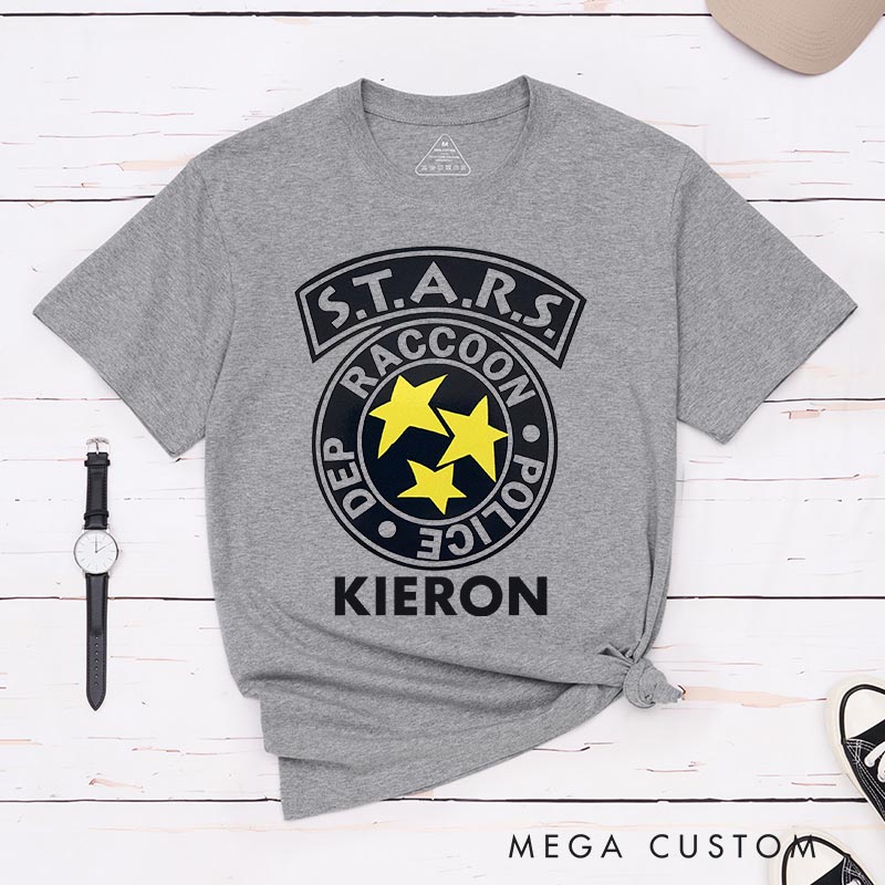 Personalized Raccoon Police Classic T-Shirts Horror Video Game Tshirt Geek Gaming Nerd Shirt Halloween