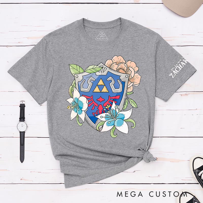 Personalized shield Classic T-Shirts Video Game Tshirt Geek Gaming Nerd Shirt for Him and Her