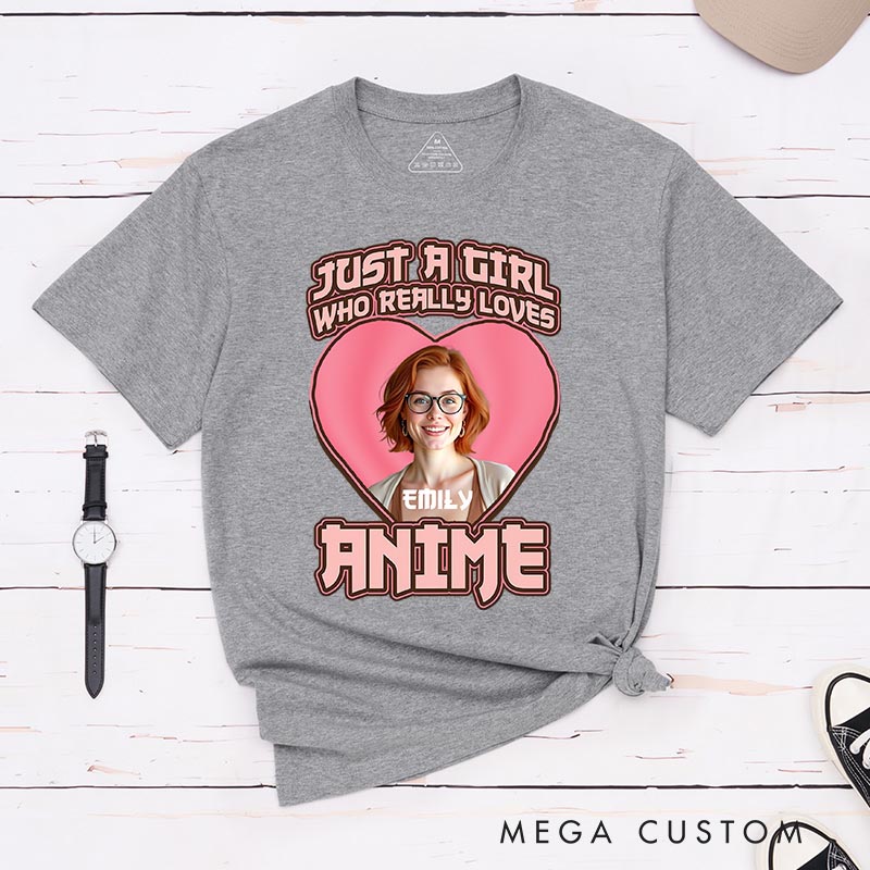 Personalized Just a Girl Loves Anime Photo Classic T-Shirts Comic Manga Tshirt for Anime Lovers