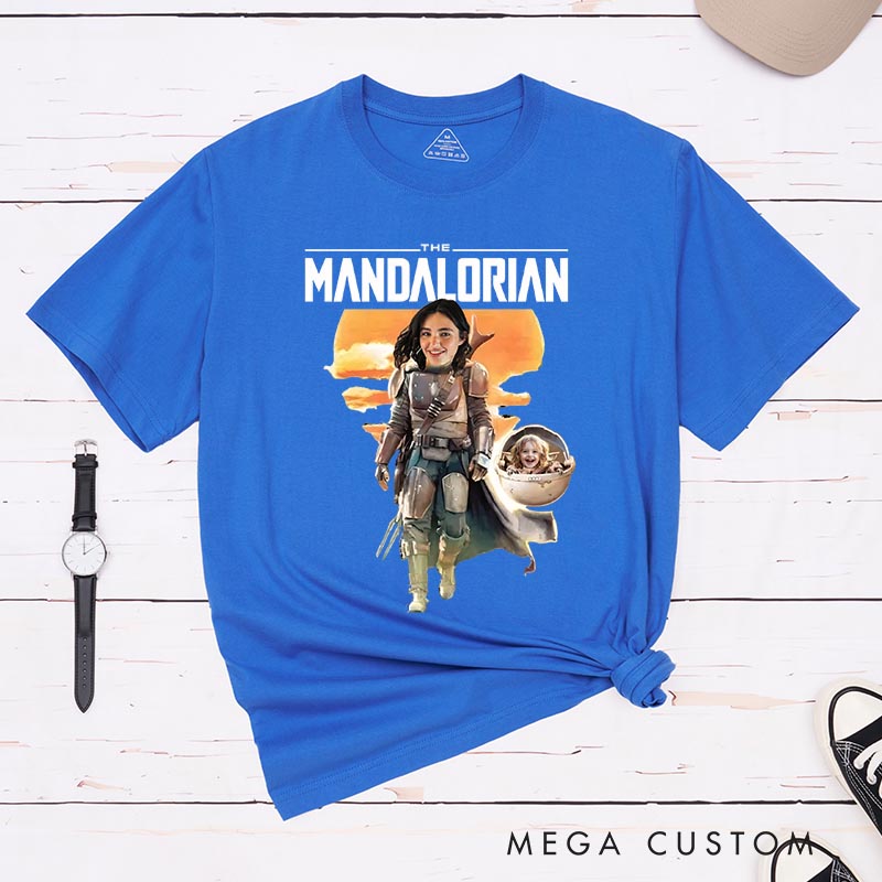 Personalized Momdalorian Photo Classic T-Shirts Galaxy Tshirt for Mother Wife Movie Lovers for Her Mother’s Day