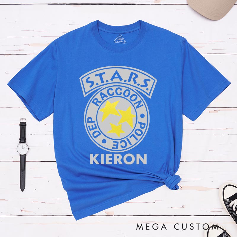 Personalized Raccoon Police Classic T-Shirts Horror Video Game Tshirt Geek Gaming Nerd Shirt Halloween