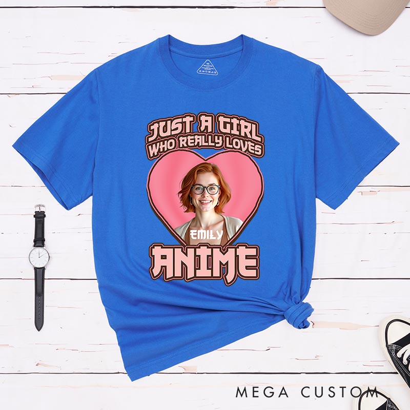 Personalized Just a Girl Loves Anime Photo Classic T-Shirts Comic Manga Tshirt for Anime Lovers