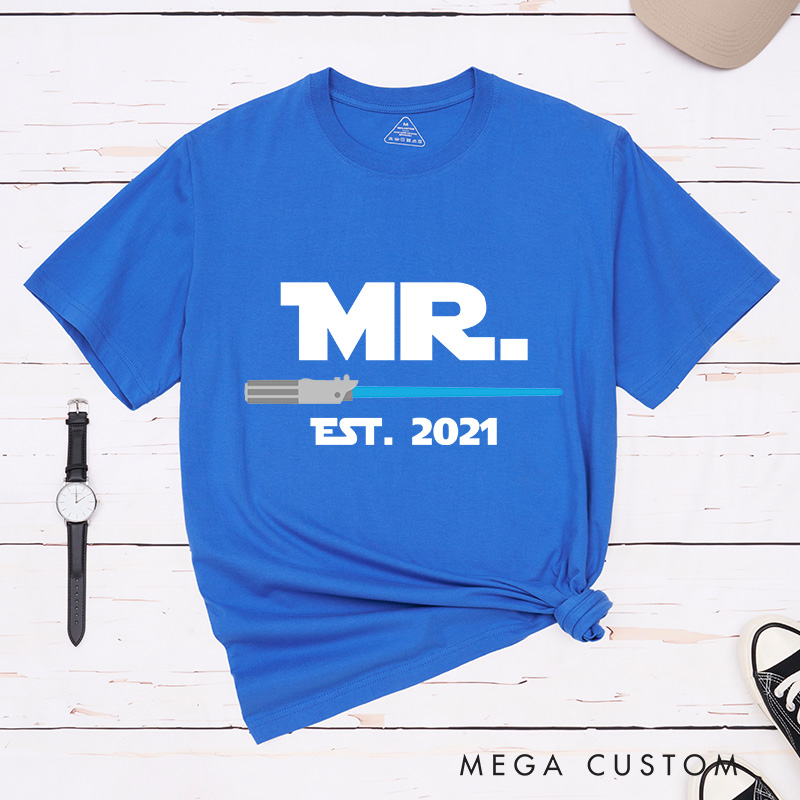 Personalized Mr and Mrs Couple Matching Classic T-Shirts Anniversary Honeymoon Shirt for Movie Lovers Valentines Day Just Married Shirt
