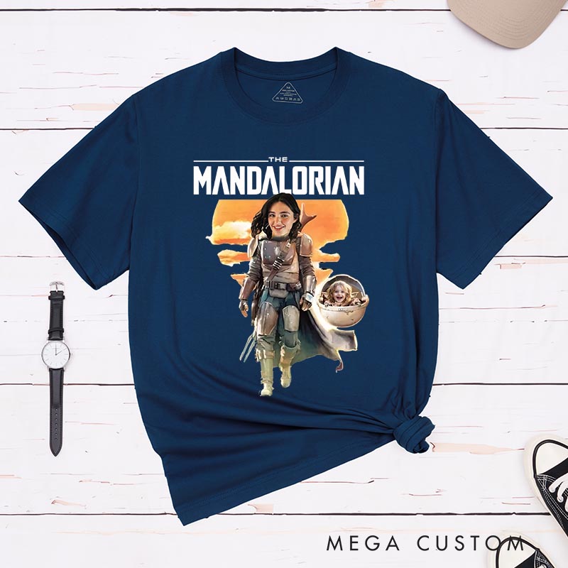 Personalized Momdalorian Photo Classic T-Shirts Galaxy Tshirt for Mother Wife Movie Lovers for Her Mother’s Day