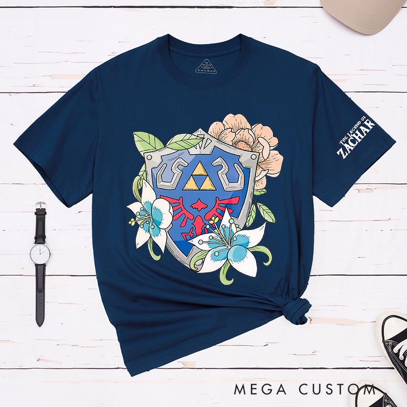 Personalized shield Classic T-Shirts Video Game Tshirt Geek Gaming Nerd Shirt for Him and Her