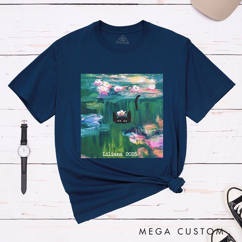 Personalized Clawed Monet Cat Artist Classic T-Shirts Painting Cat Tshirt Art Lover Illustration Shirt for Animal Lover Cat Mom Cat Dad