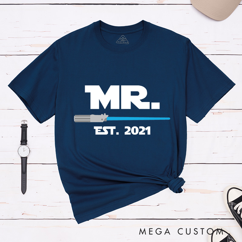 Personalized Mr and Mrs Couple Matching Classic T-Shirts Anniversary Honeymoon Shirt for Movie Lovers Valentines Day Just Married Shirt