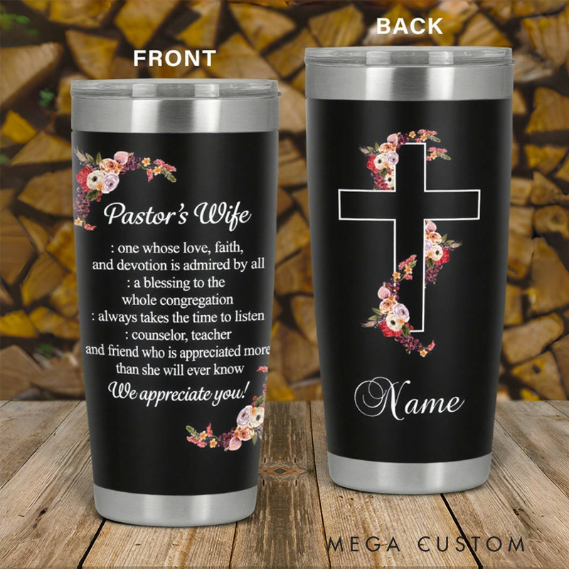 Personalized Pastor's Wife We Appreciate You Bible Verse 20oz Tumbler with Name Stainless Steel Insulated Travel Mug Christian Gift 