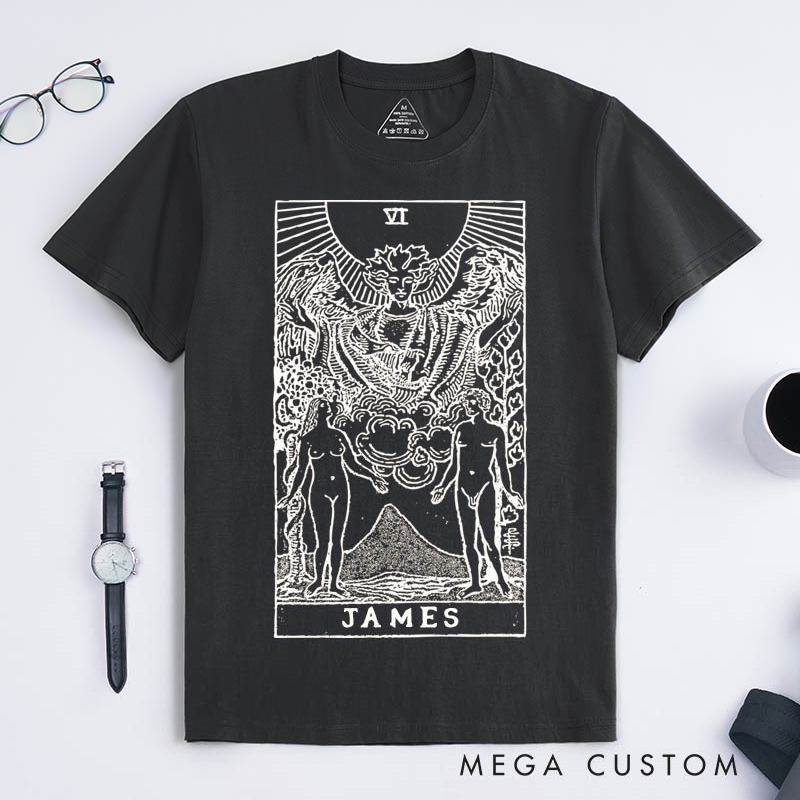 Personalized Tarot Lovers Classic T-Shirts The Lovers Tarot Card T-Shirts Retro style Gift Clothing