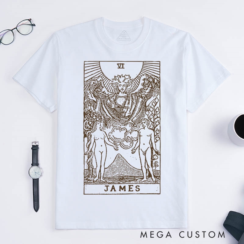 Personalized Tarot Lovers Classic T-Shirts The Lovers Tarot Card T-Shirts Retro style Gift Clothing