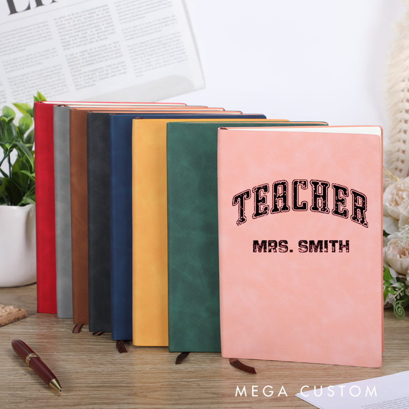 Personalized Teacher Appreciation Distressed Pink Arch Design Leather Notebook