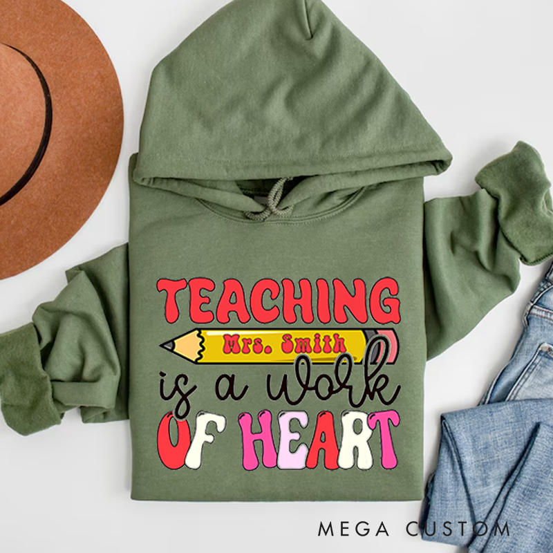 Personalized Teaching Is a Work of Heart Pencil and Bold Letter Design Hoodies