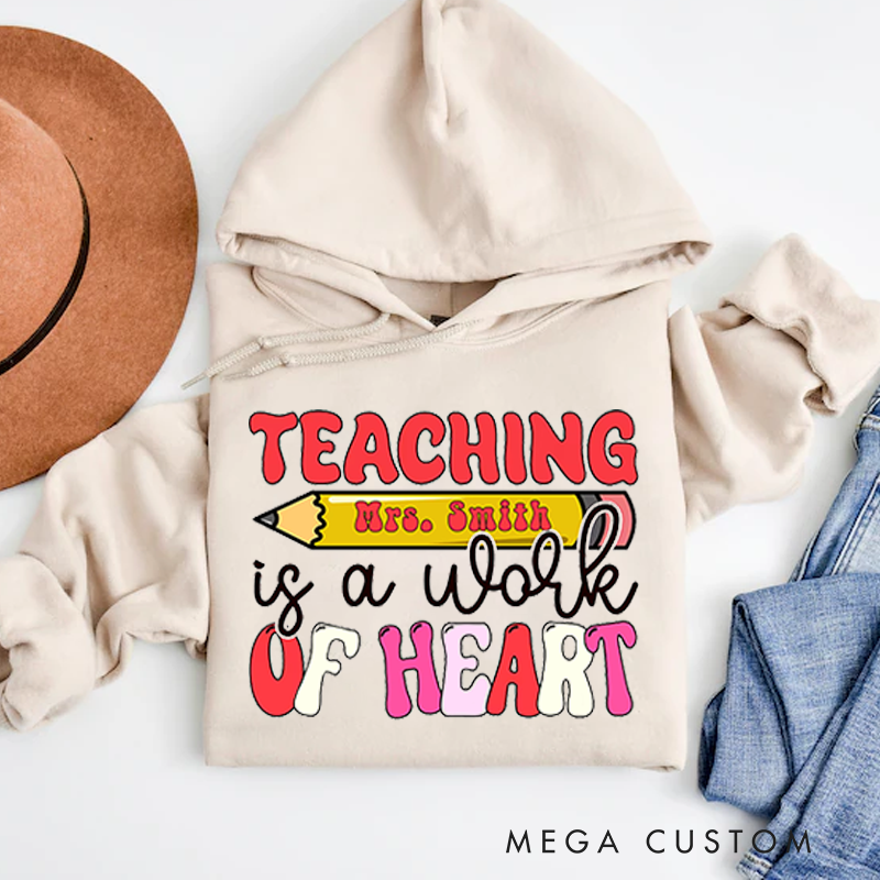 Personalized Teaching Is a Work of Heart Pencil and Bold Letter Design Hoodies