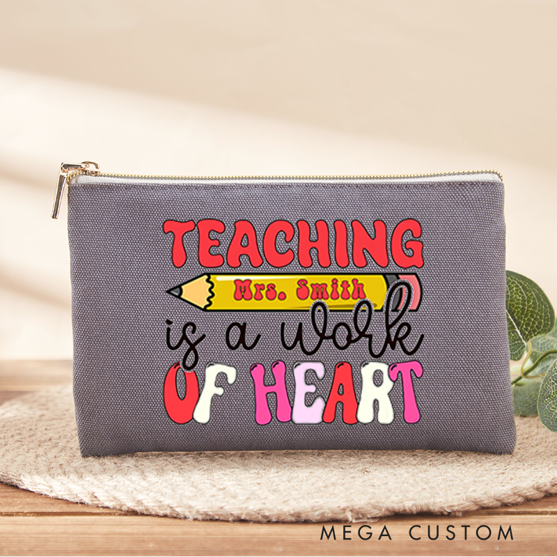Personalized Teaching Is a Work of Heart Pencil and Bold Letter Design Makeup Bag