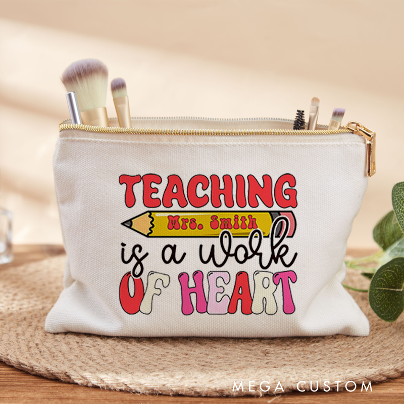 Personalized Teaching Is a Work of Heart Pencil and Bold Letter Design Makeup Bag